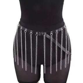PU leather metal chain tassels belt
