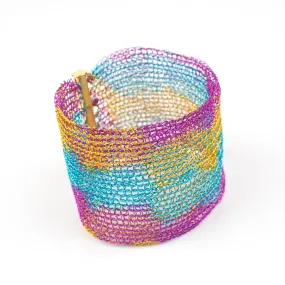 RAINBOW Cuff Bracelet , Wide knitted Cuff, Statement Bracelet