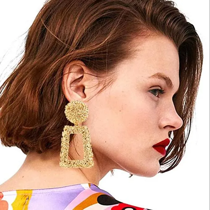 Rectangular Geometric Textured Earrings-Large