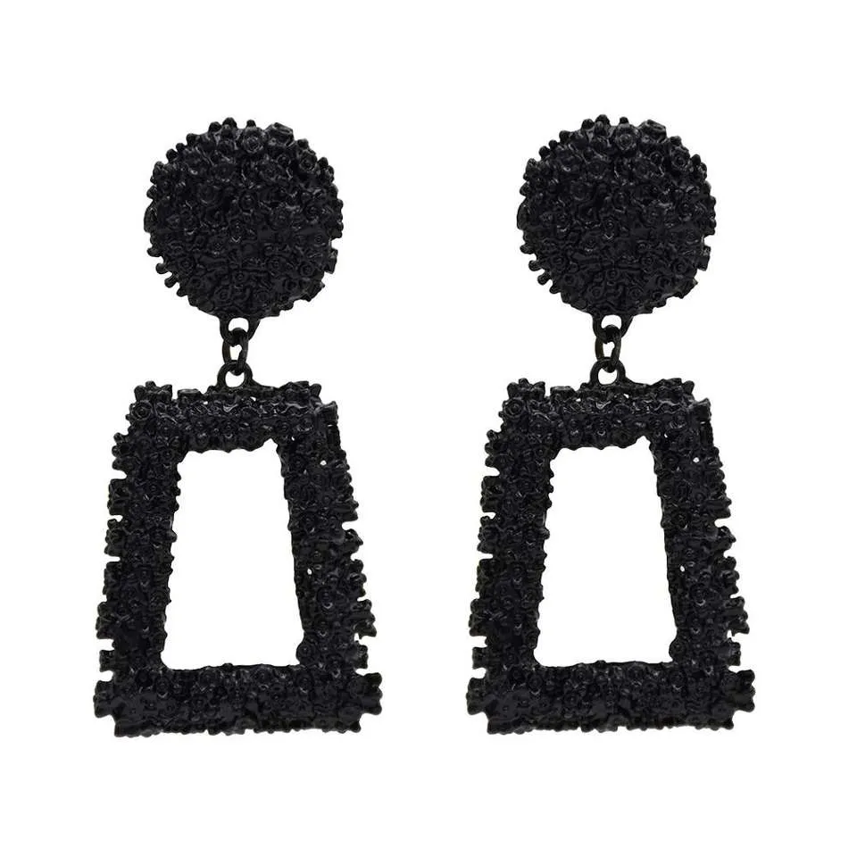 Rectangular Geometric Textured Earrings-Large