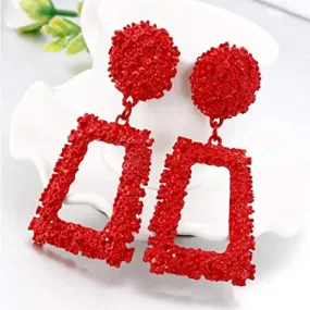 Rectangular Geometric Textured Earrings-Large