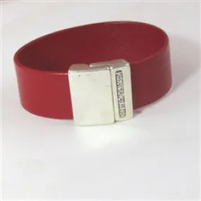 Red Wide Metallic Leather Cuff Bracelet for a Woman