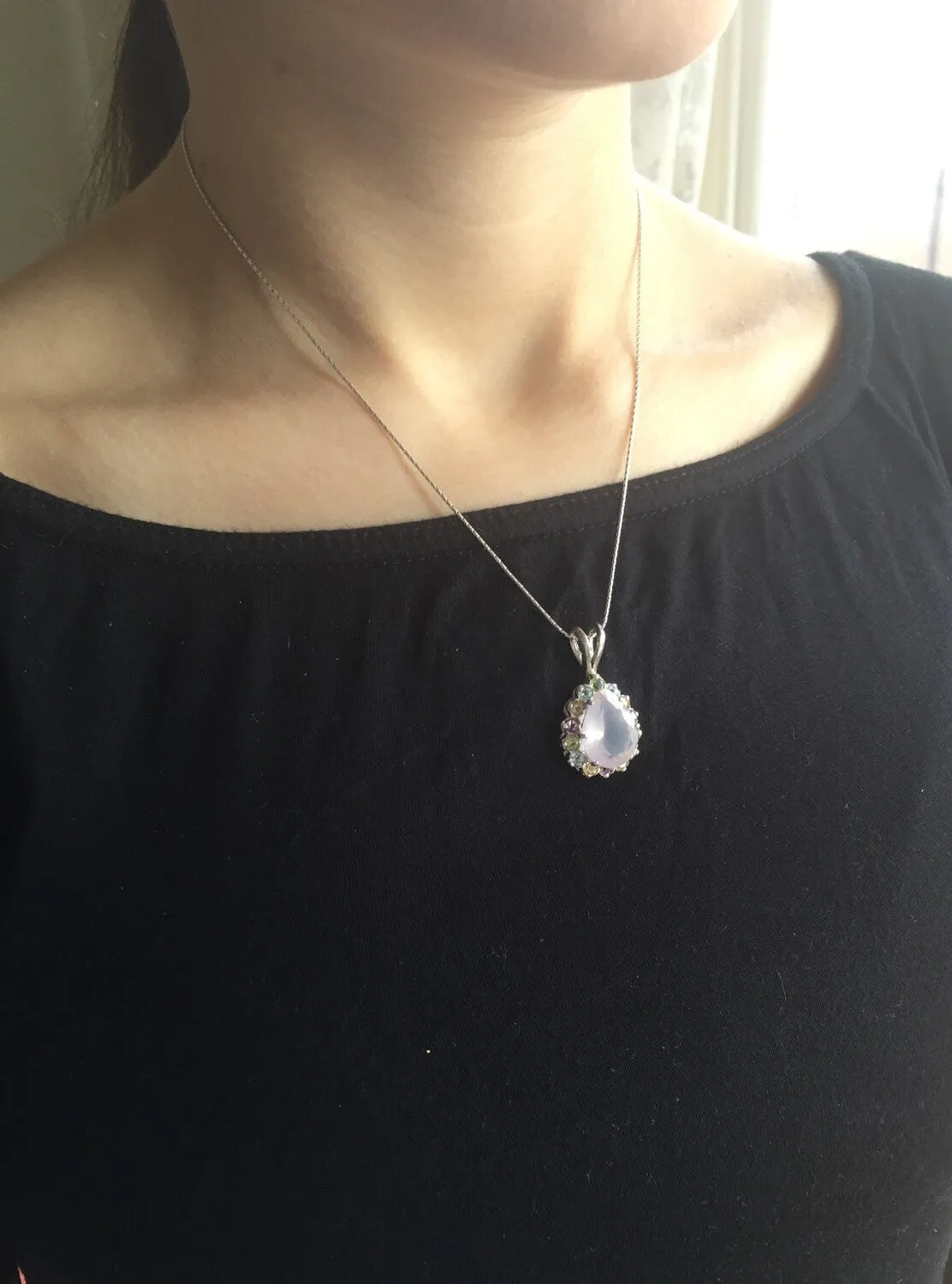 Rose Quartz Pendant - Pink Teardrop Necklace - Vintage Quartz Necklace