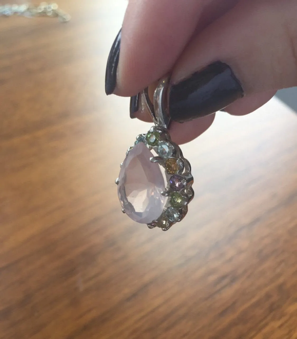 Rose Quartz Pendant - Pink Teardrop Necklace - Vintage Quartz Necklace