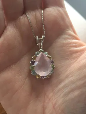 Rose Quartz Pendant - Pink Teardrop Necklace - Vintage Quartz Necklace