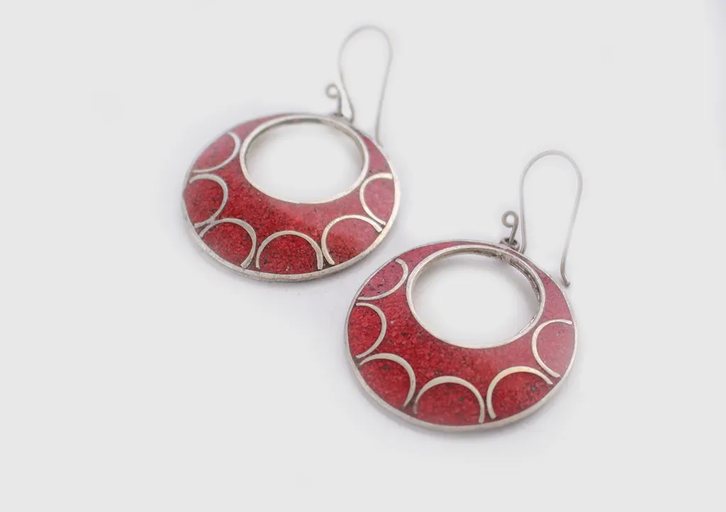 Round Moon White Metal Earrings