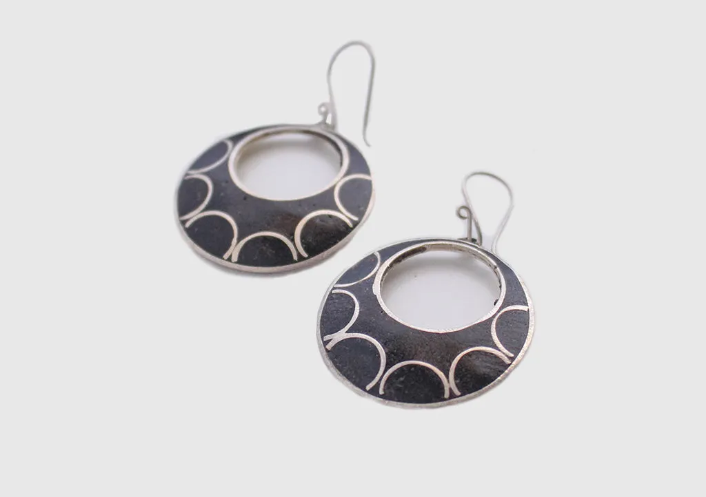 Round Moon White Metal Earrings