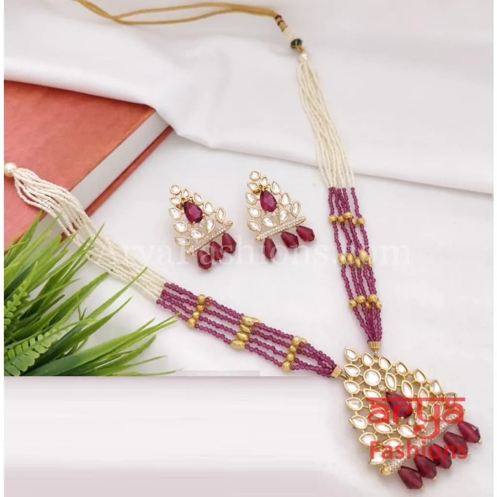 Sakshi Long Pacchi Kundan CZ Necklace