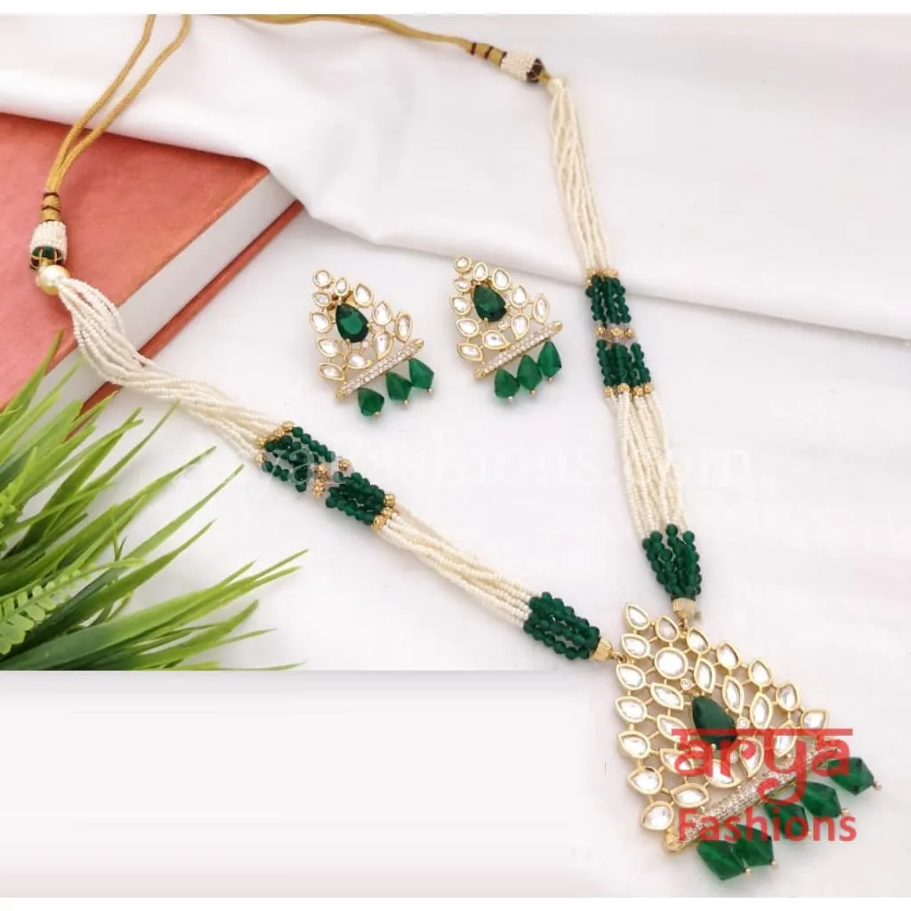 Sakshi Long Pacchi Kundan CZ Necklace