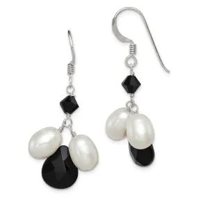 Silver Onyx White Pearl Black Crystal Earrings