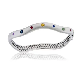Silver Rainbow Sapphire Flush Set Bracelet