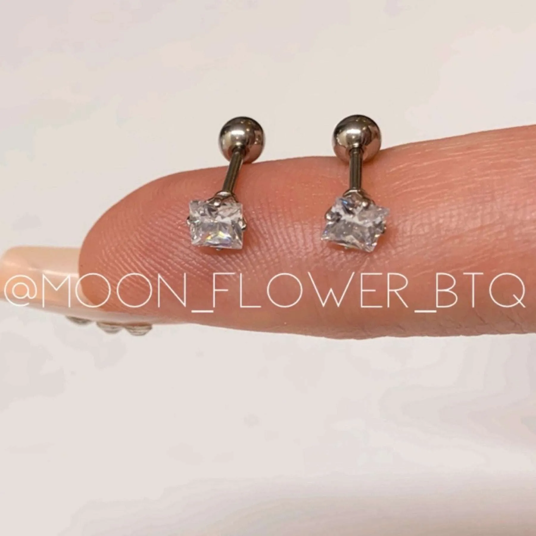Silver Square CZ Barbell Earrings