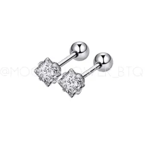 Silver Square CZ Barbell Earrings