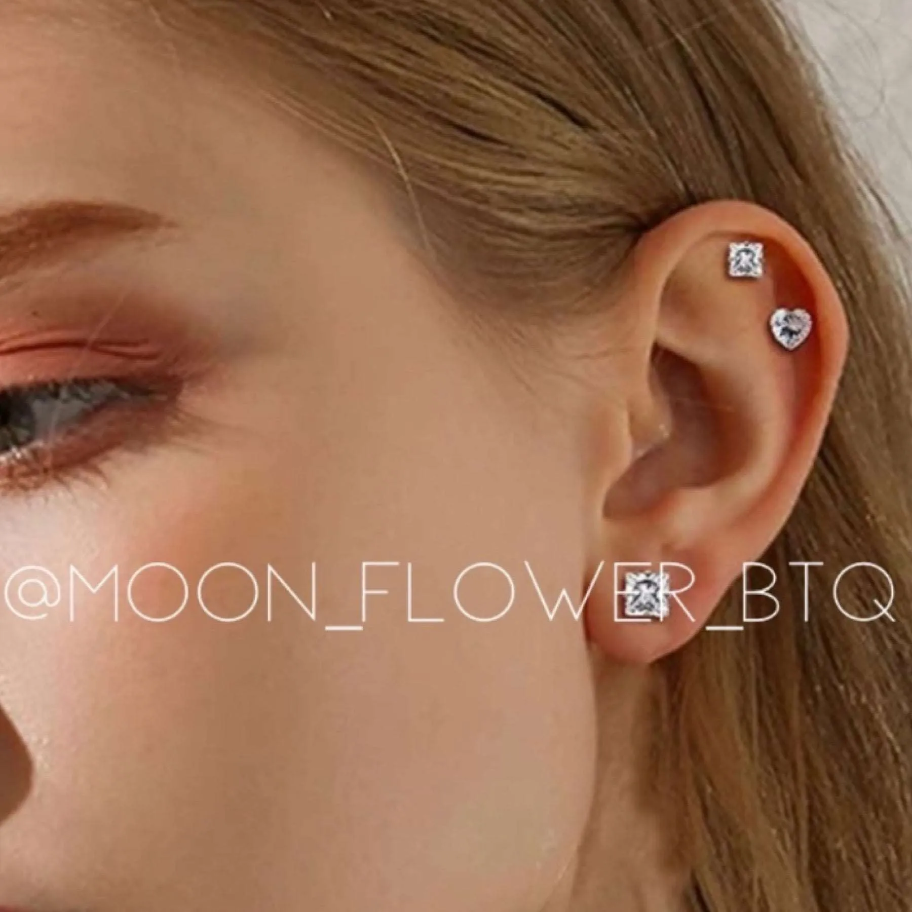 Silver Square CZ Barbell Earrings