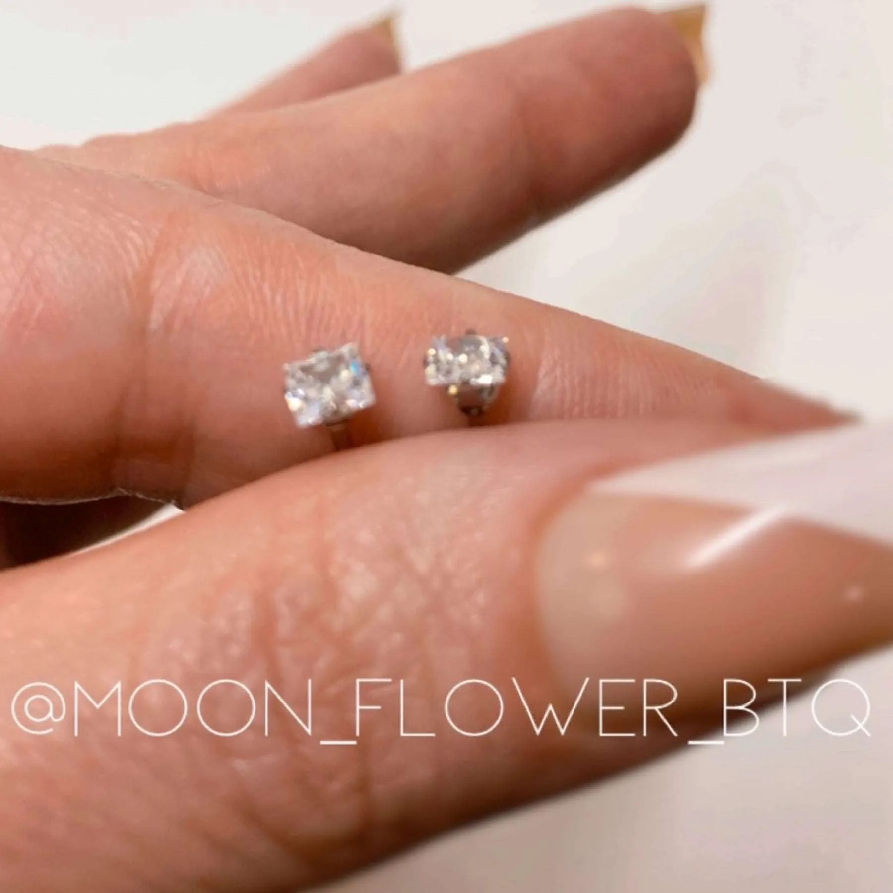 Silver Square CZ Barbell Earrings