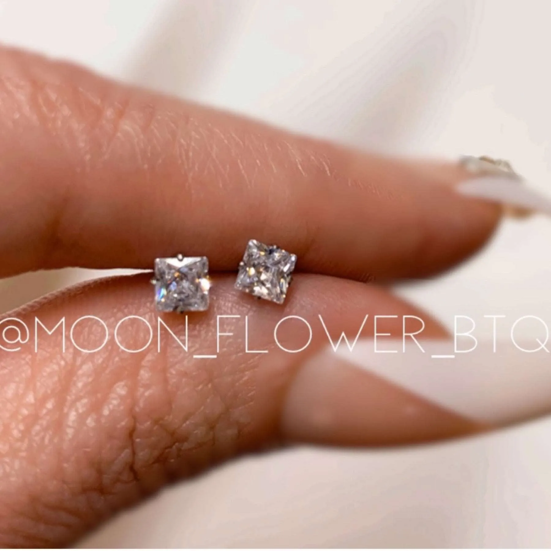 Silver Square CZ Barbell Earrings