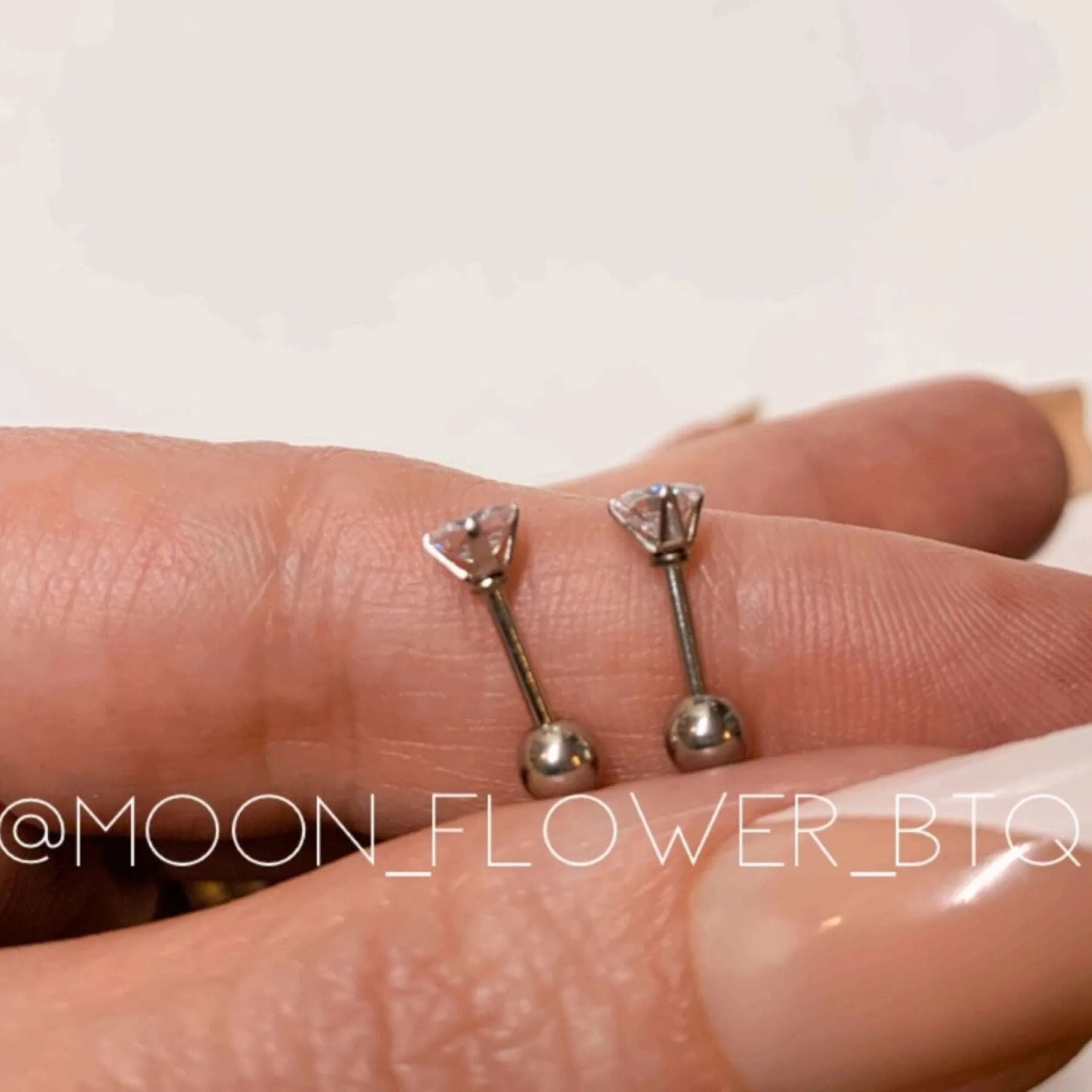 Silver Square CZ Barbell Earrings