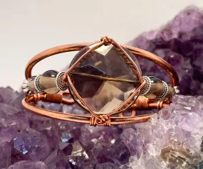 Smoky Quartz with Smoky Quartz Side Stones  Crystal Copper Bracelet Wire wrapped Handmade
