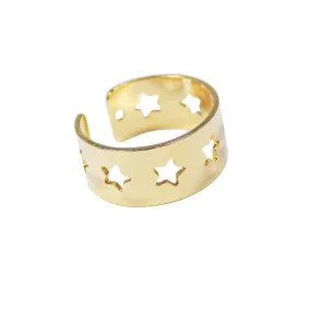 Star Ring Gold Plated Adjustable. Star Shape Band Ring Celestial Jewelry. Gift for Her
