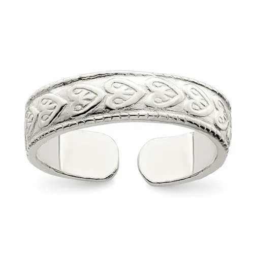 Sterling Silver 4mm Etched Heart Design Toe Ring