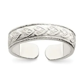 Sterling Silver 4mm Etched Heart Design Toe Ring