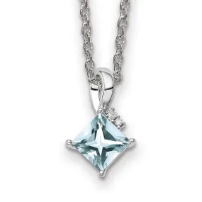 Sterling Silver Princess Square Gemstone & Diamond Pendant Necklaces