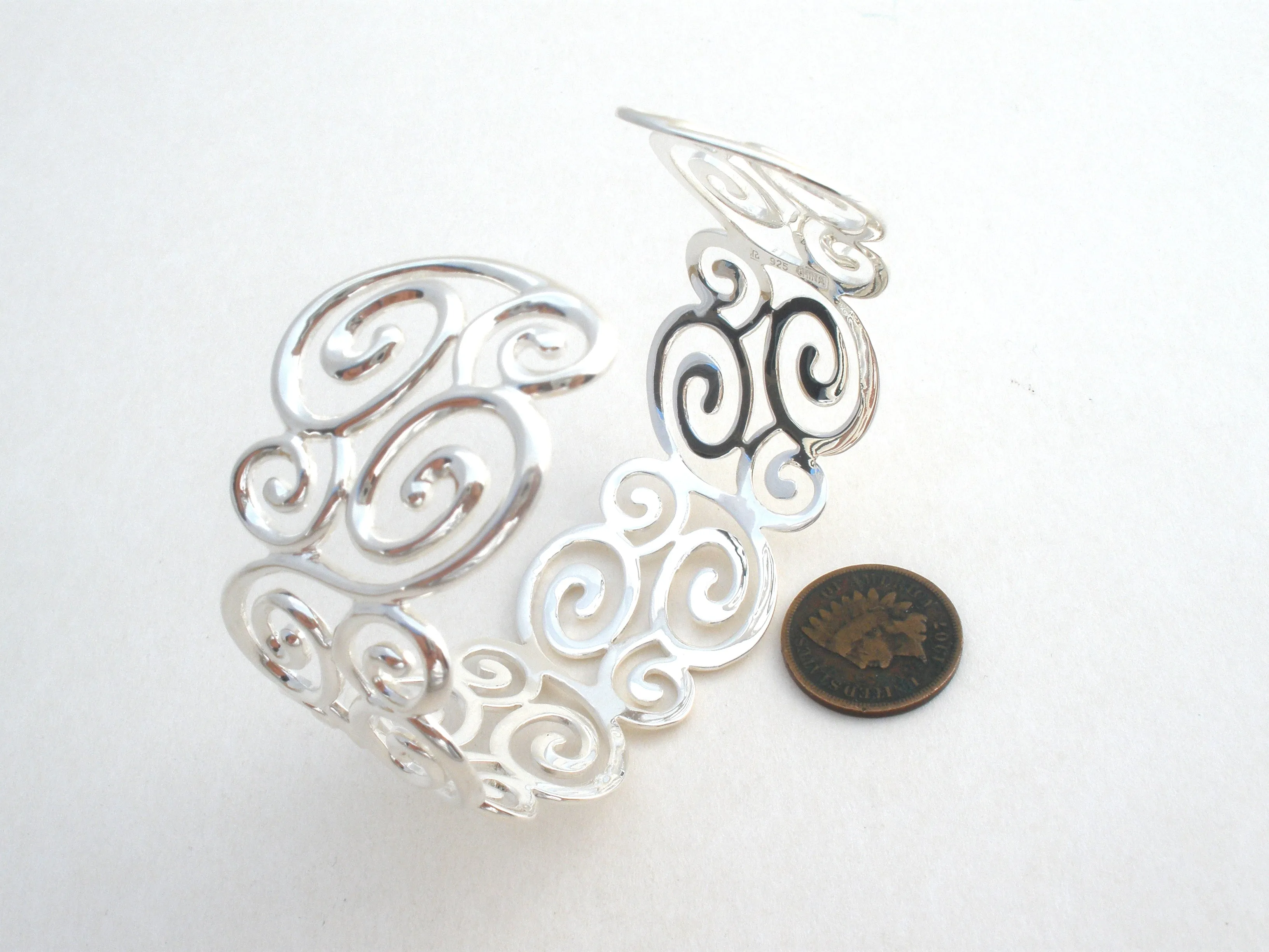 Swirl Design Cuff Bracelet Sterling Silver