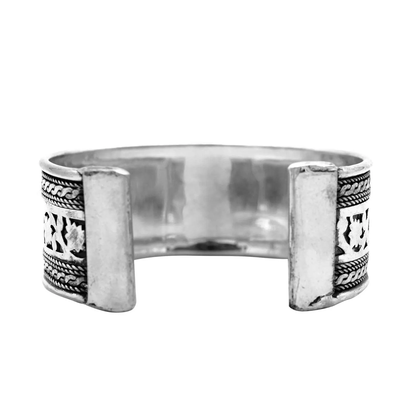 TEEJH Chaya Floral Embossed Silver Oxidized Cuff for Women