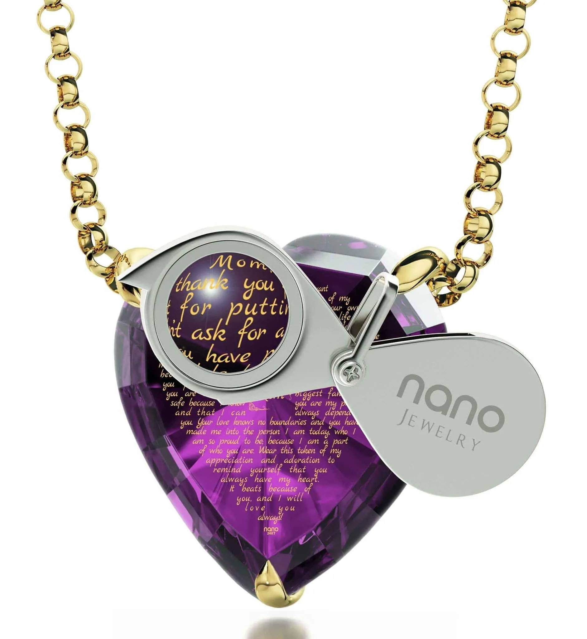 Thank You Mom, 14k Gold Necklace, Zirconia