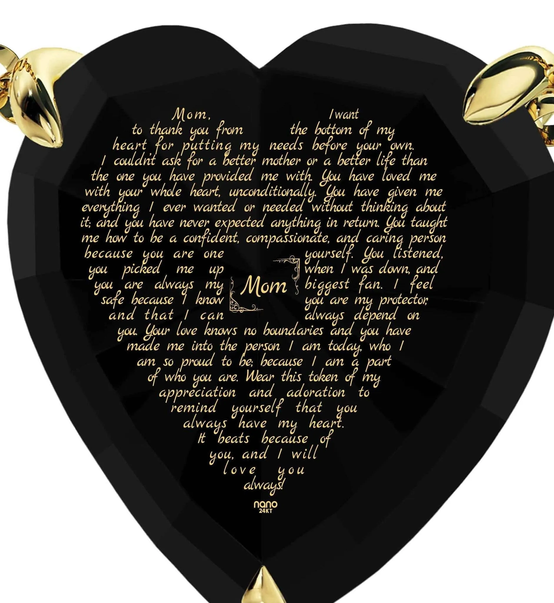 Thank You Mom, 14k Gold Necklace, Zirconia