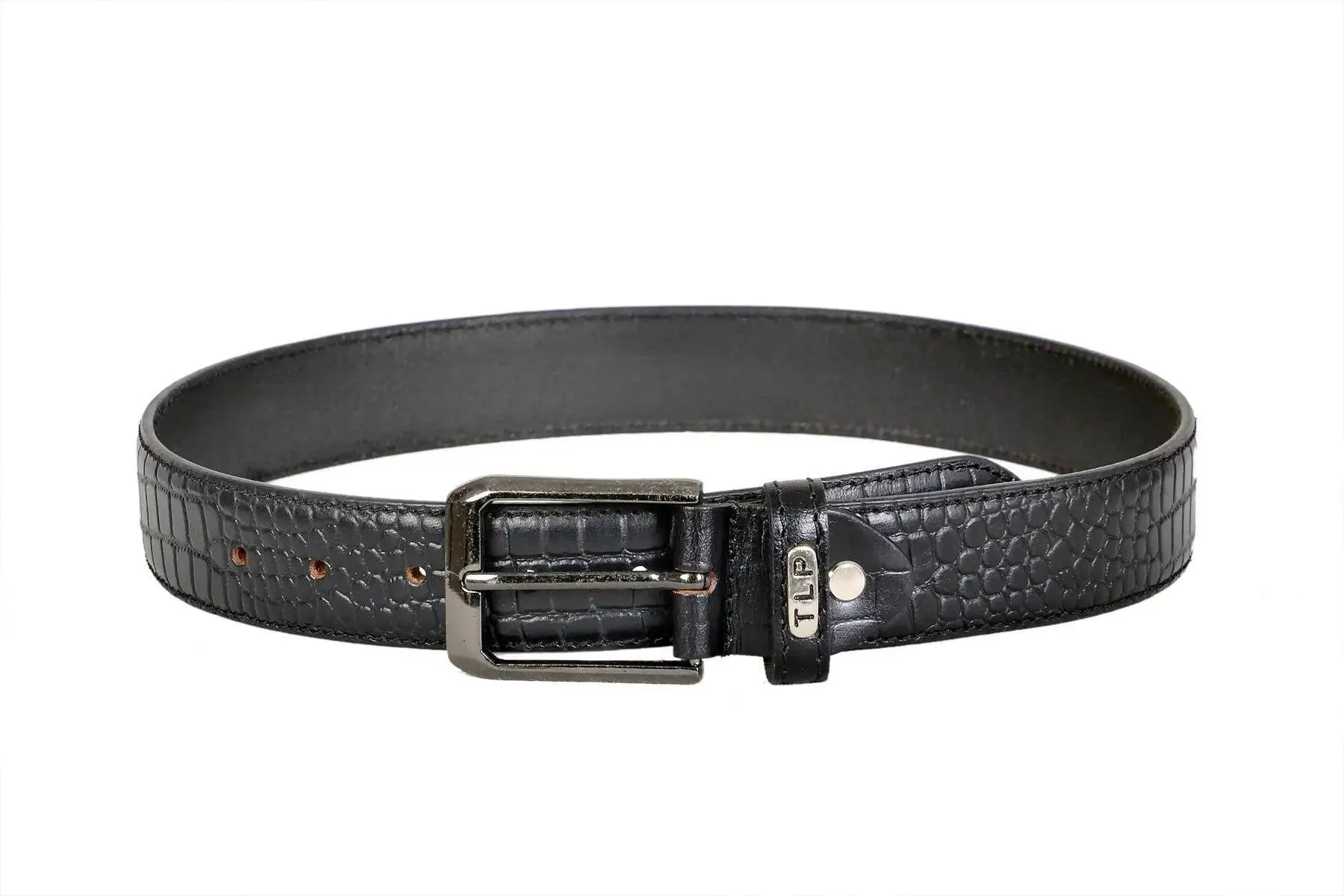 TLP Leather Belt for Men Colour - Black Croco Print (SKU BELT-10017)