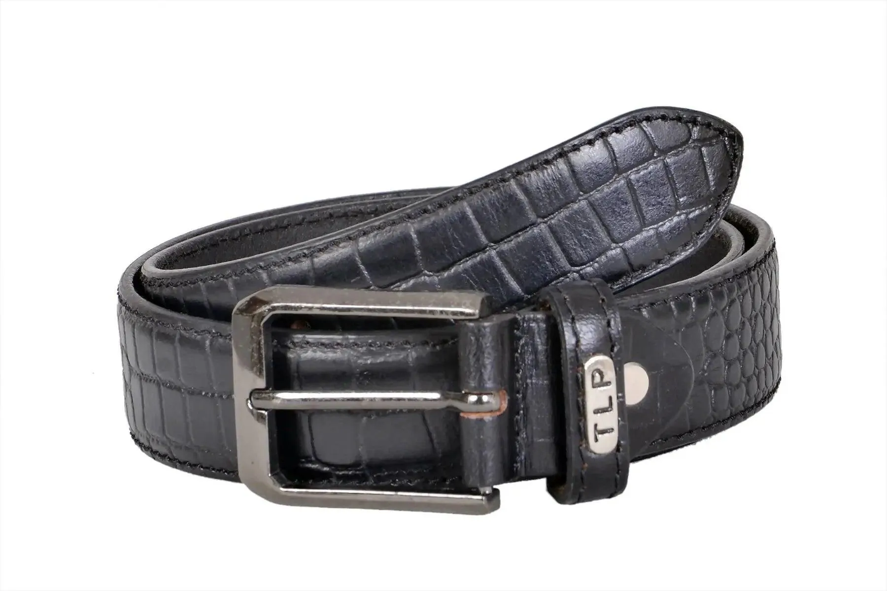 TLP Leather Belt for Men Colour - Black Croco Print (SKU BELT-10017)