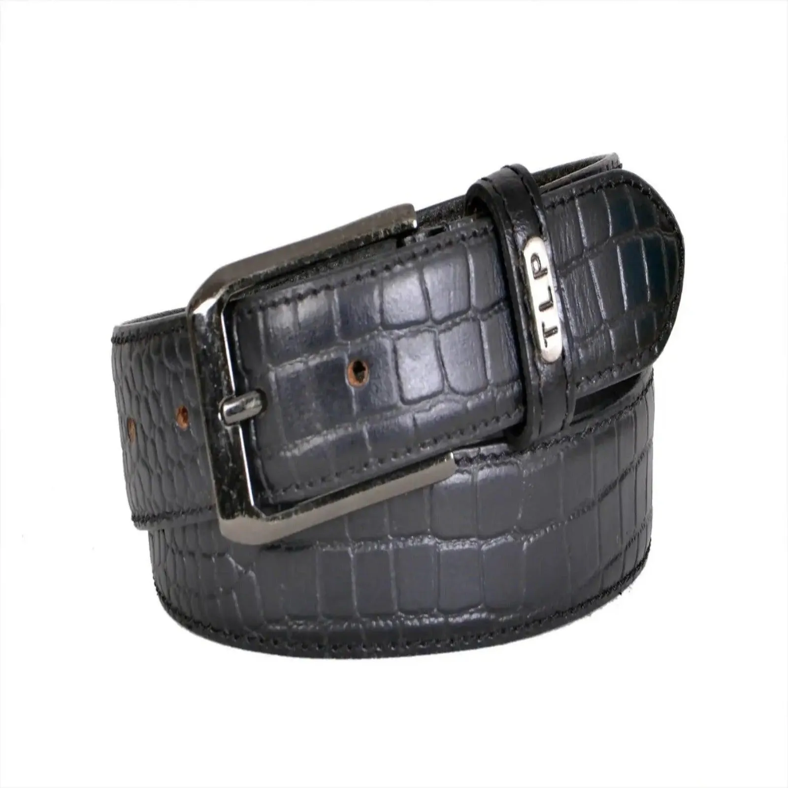 TLP Leather Belt for Men Colour - Black Croco Print (SKU BELT-10017)