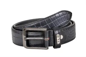 TLP Leather Belt for Men Colour - Black Croco Print (SKU BELT-10017)