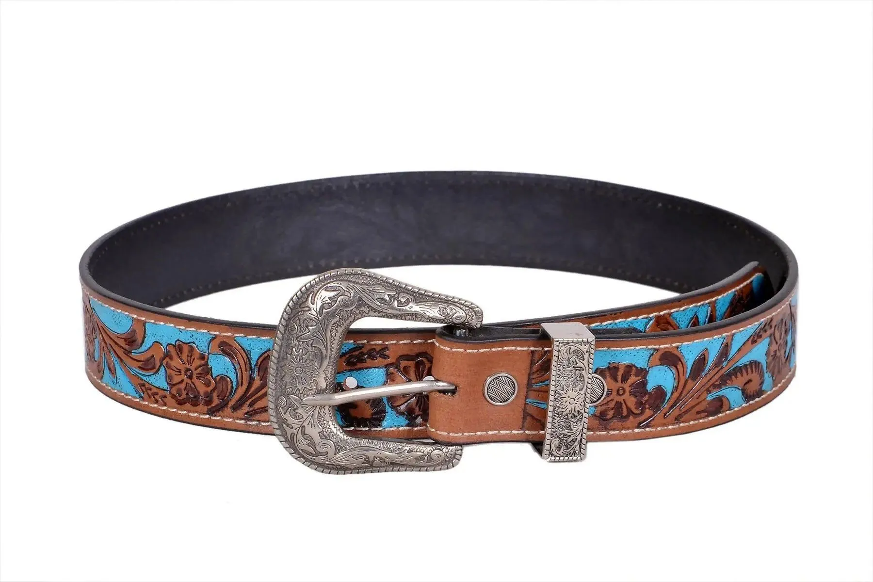 TLP MAHARAJA Leather Belt for Men Colour - Brown / Blue (SKU BELT-10034)