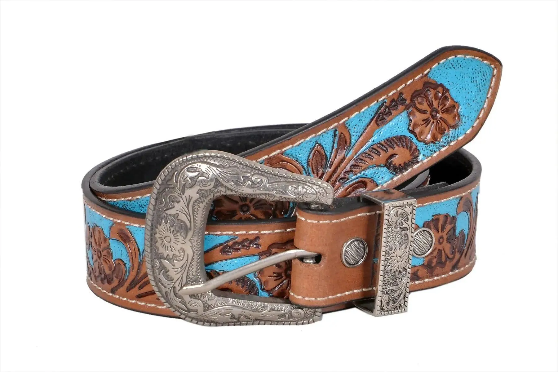 TLP MAHARAJA Leather Belt for Men Colour - Brown / Blue (SKU BELT-10034)