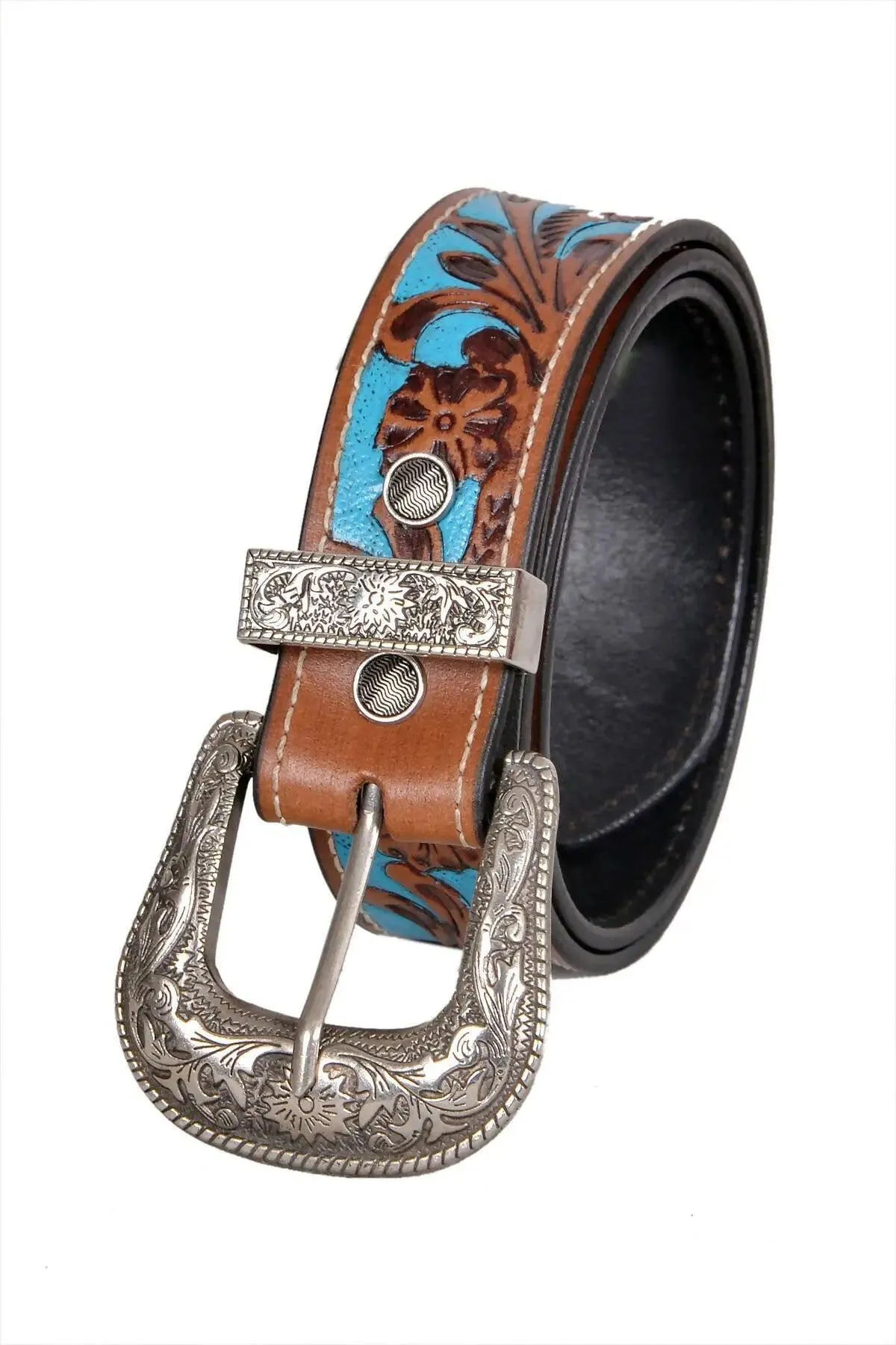TLP MAHARAJA Leather Belt for Men Colour - Brown / Blue (SKU BELT-10034)