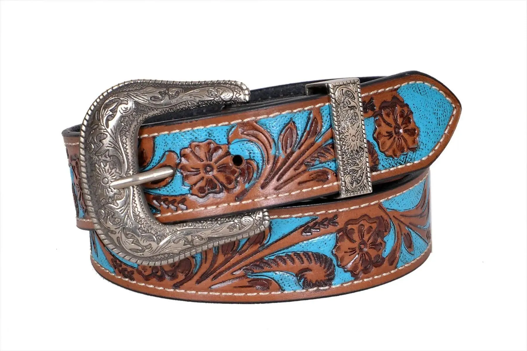 TLP MAHARAJA Leather Belt for Men Colour - Brown / Blue (SKU BELT-10034)
