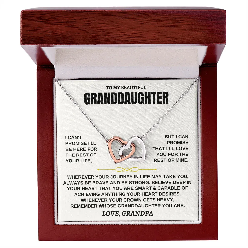 To My Granddaughter Necklace - Always Be Brave, Be Strong, Love Grandpa -  InterLocking Hearts Necklace