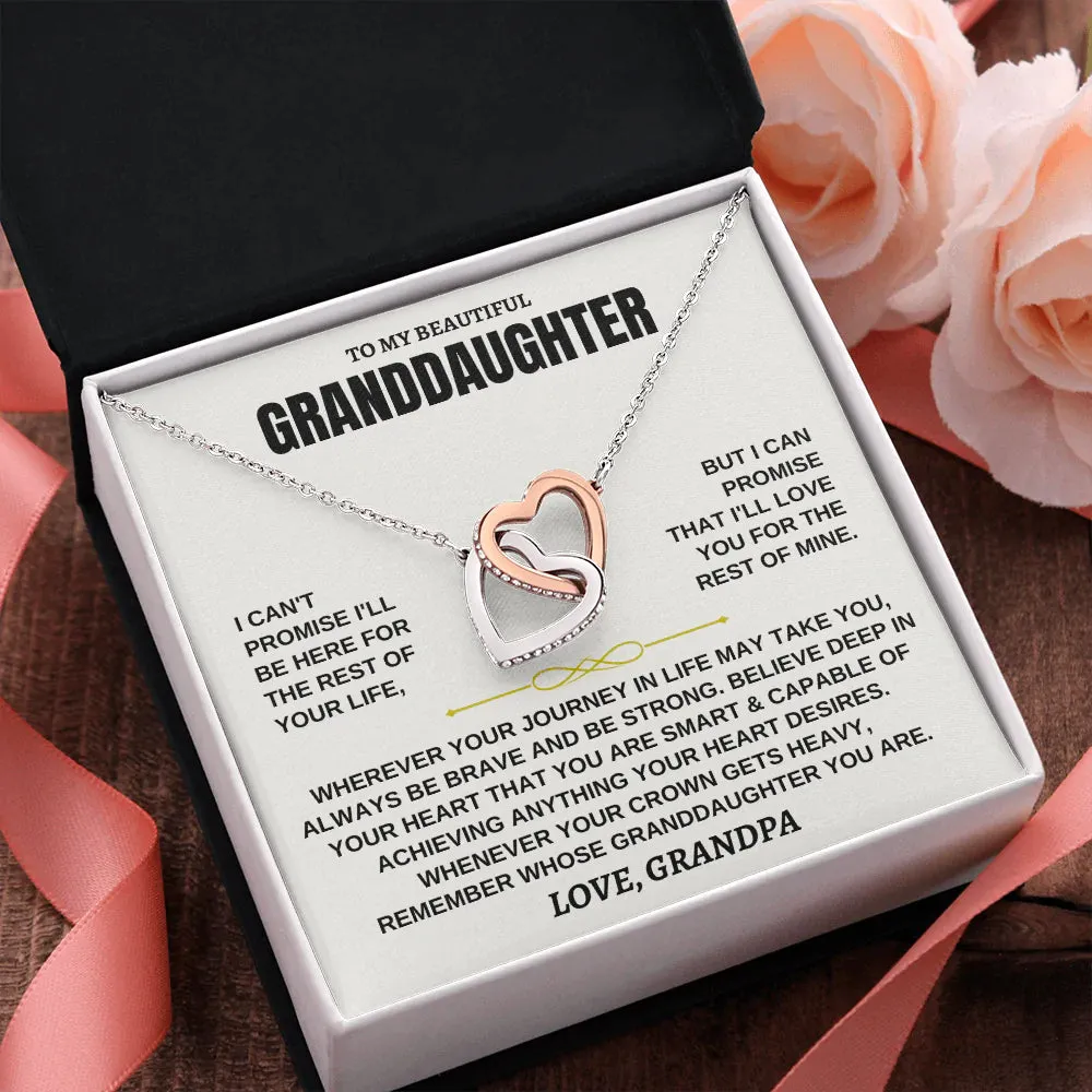 To My Granddaughter Necklace - Always Be Brave, Be Strong, Love Grandpa -  InterLocking Hearts Necklace