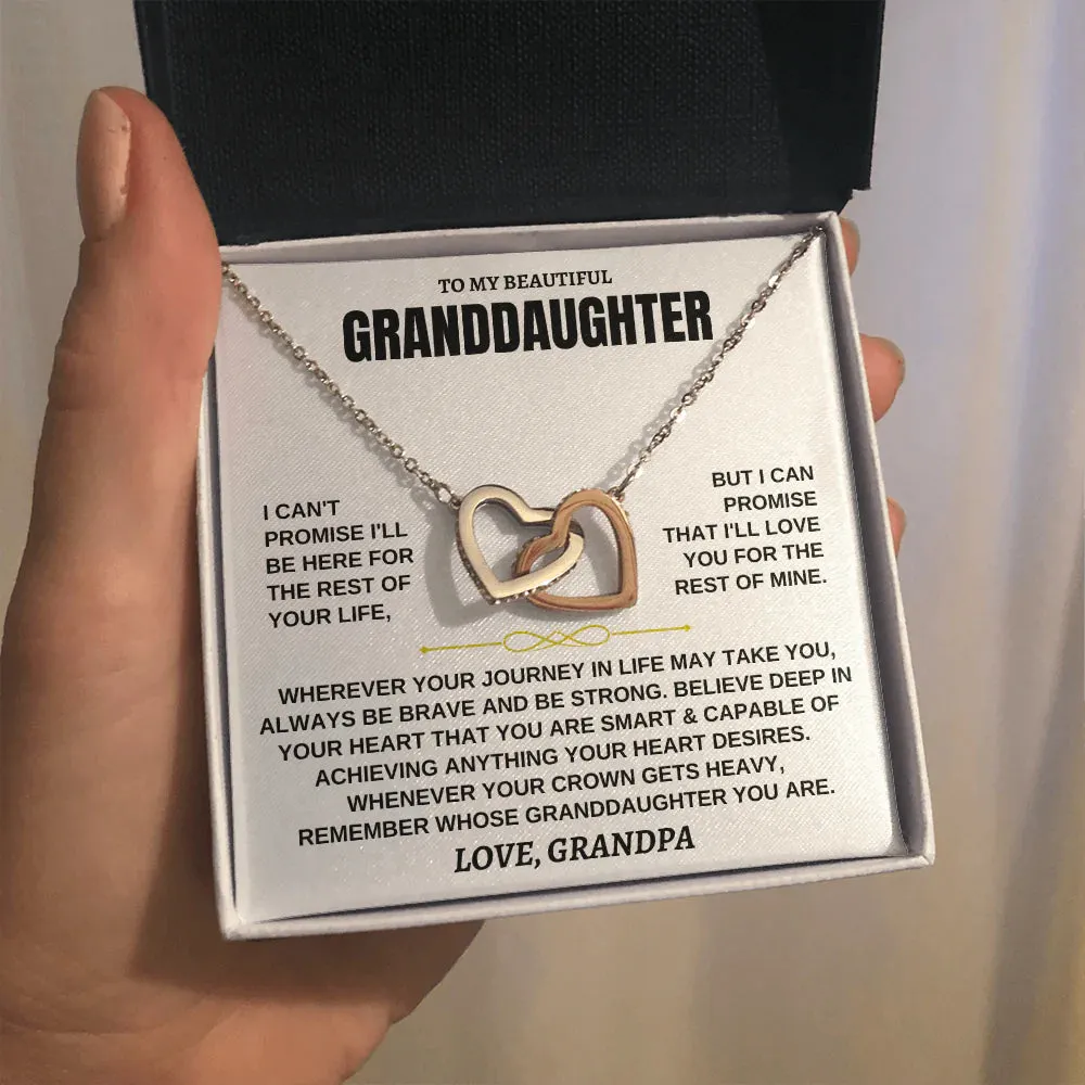 To My Granddaughter Necklace - Always Be Brave, Be Strong, Love Grandpa -  InterLocking Hearts Necklace
