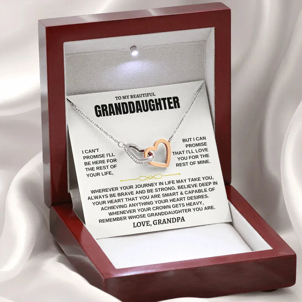 To My Granddaughter Necklace - Always Be Brave, Be Strong, Love Grandpa -  InterLocking Hearts Necklace