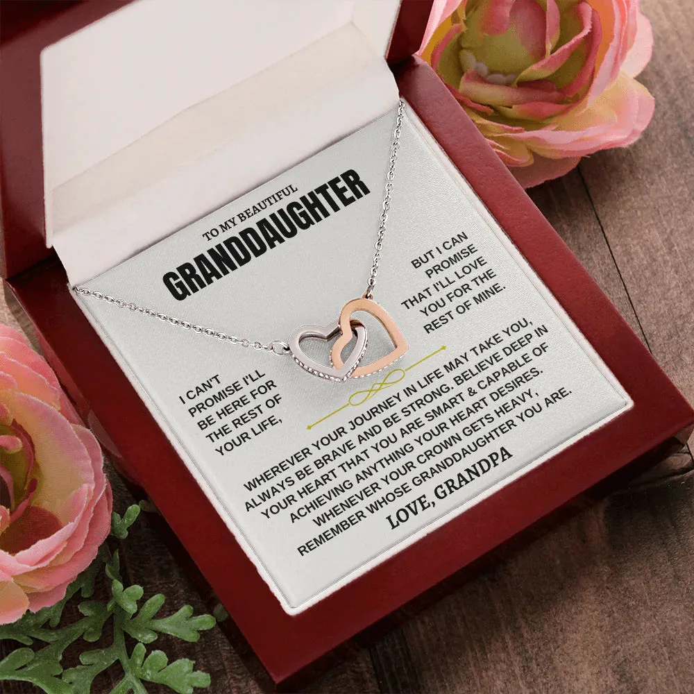 To My Granddaughter Necklace - Always Be Brave, Be Strong, Love Grandpa -  InterLocking Hearts Necklace