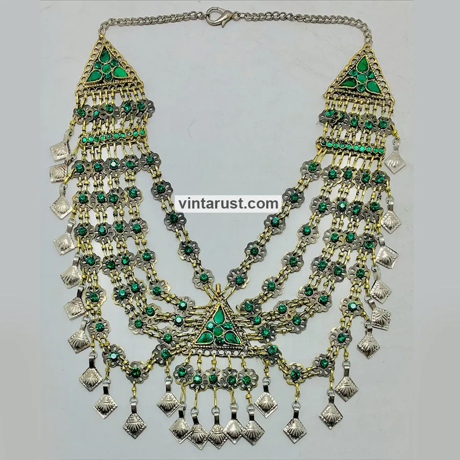 Tribal Statement Green Layered Bib Necklace