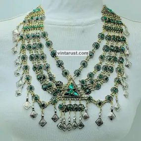 Tribal Statement Green Layered Bib Necklace