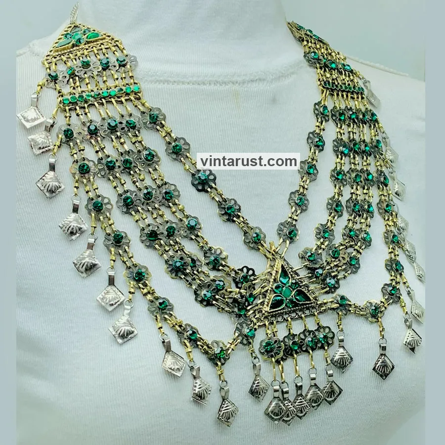 Tribal Statement Green Layered Bib Necklace