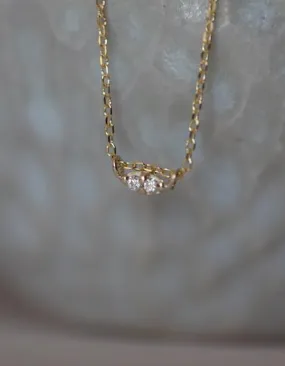 Twin White Diamond 14K Gold Necklace