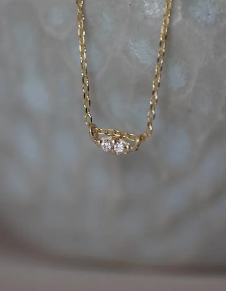 Twin White Diamond 14K Gold Necklace