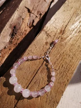 Undying love, Rose quartz & Crystal bracelet, prom, weddings,