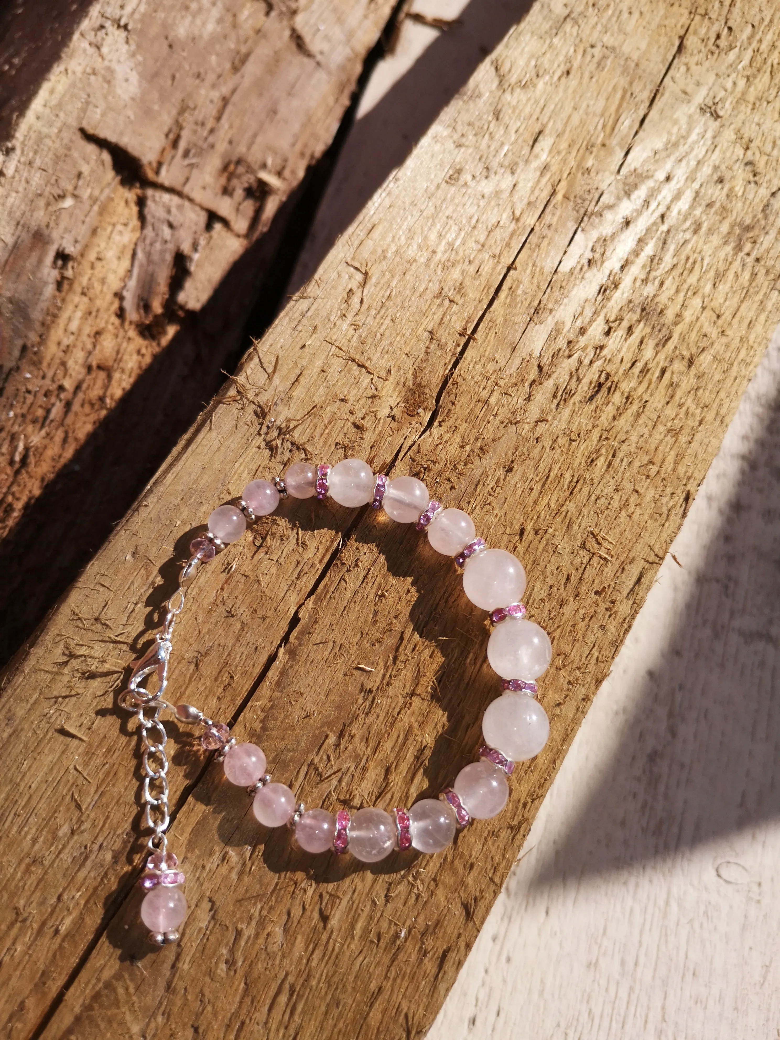 Undying love, Rose quartz & Crystal bracelet, prom, weddings,